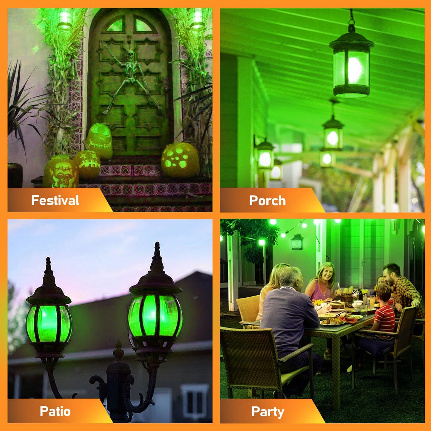 Vicstone Upgraded LED Flame Light Bulbs Christmas Decorations, 4-Mode Flickering Light Bulbs with Upside Down Effect, E26 27 Fire Light Bulb for Porch Party Patio Home Halloween Indoor Outdoor, Green