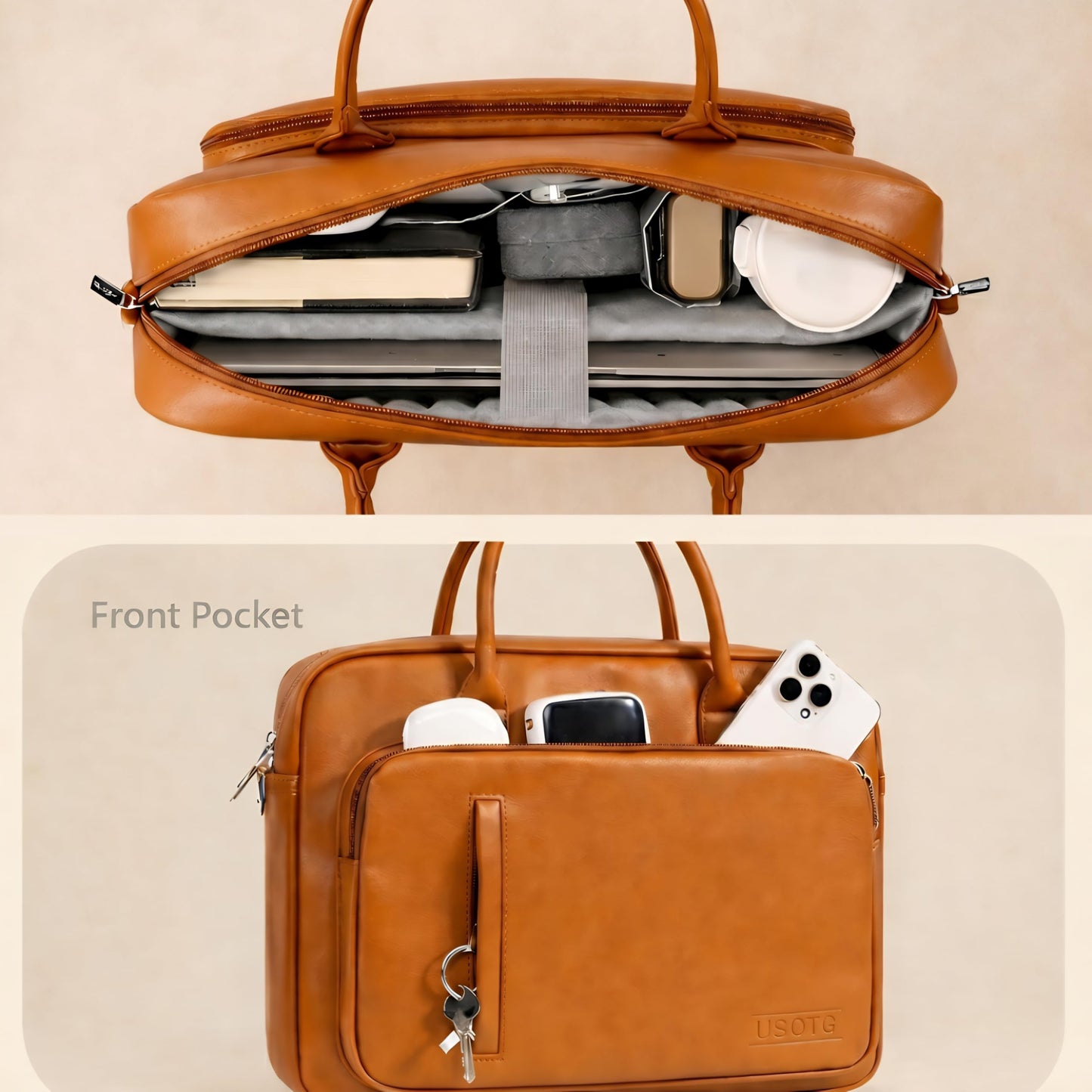 14 Inch Laptop Bag for Women and Men - Waterproof Briefcase, Slim Messenger Bag with Trolley Strap, Partition Storage Shoulder Sleeve Case for MacBook HP Dell Lenovo Asus