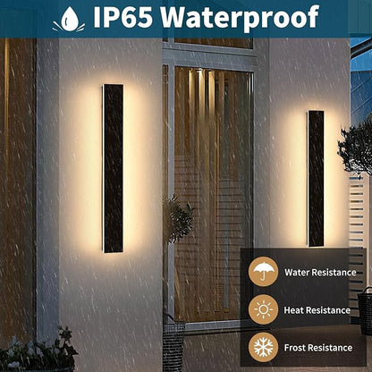 2 Pack 31.4inch Modern Exterior Wall Lights, 3000K Warm White, Outdoor Wall Mount Linear Sconces, 31W, IP65 Waterproof Minimalist Strip Led Lighting for House, Porch, Garage, Garden