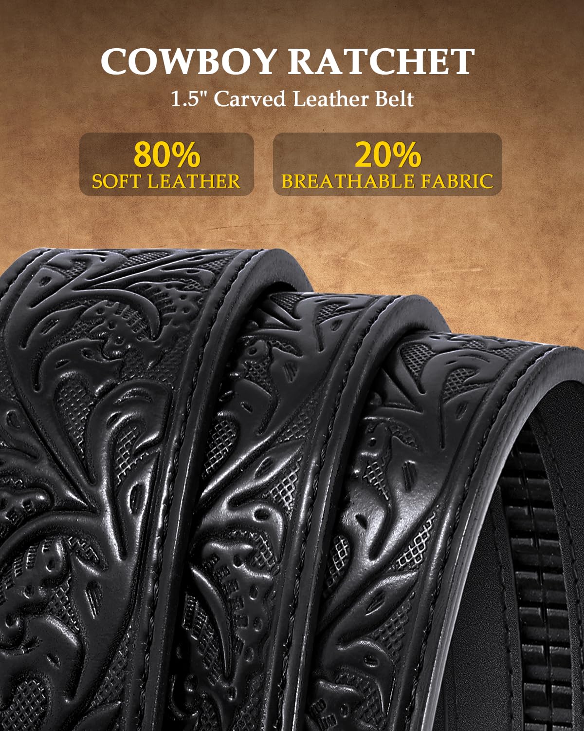 BELTROAD Western Ratchet Belts for Men Women Cowboy Belt Western Leather Ratchet Men's Slid Belt Gift, Cut for Fit