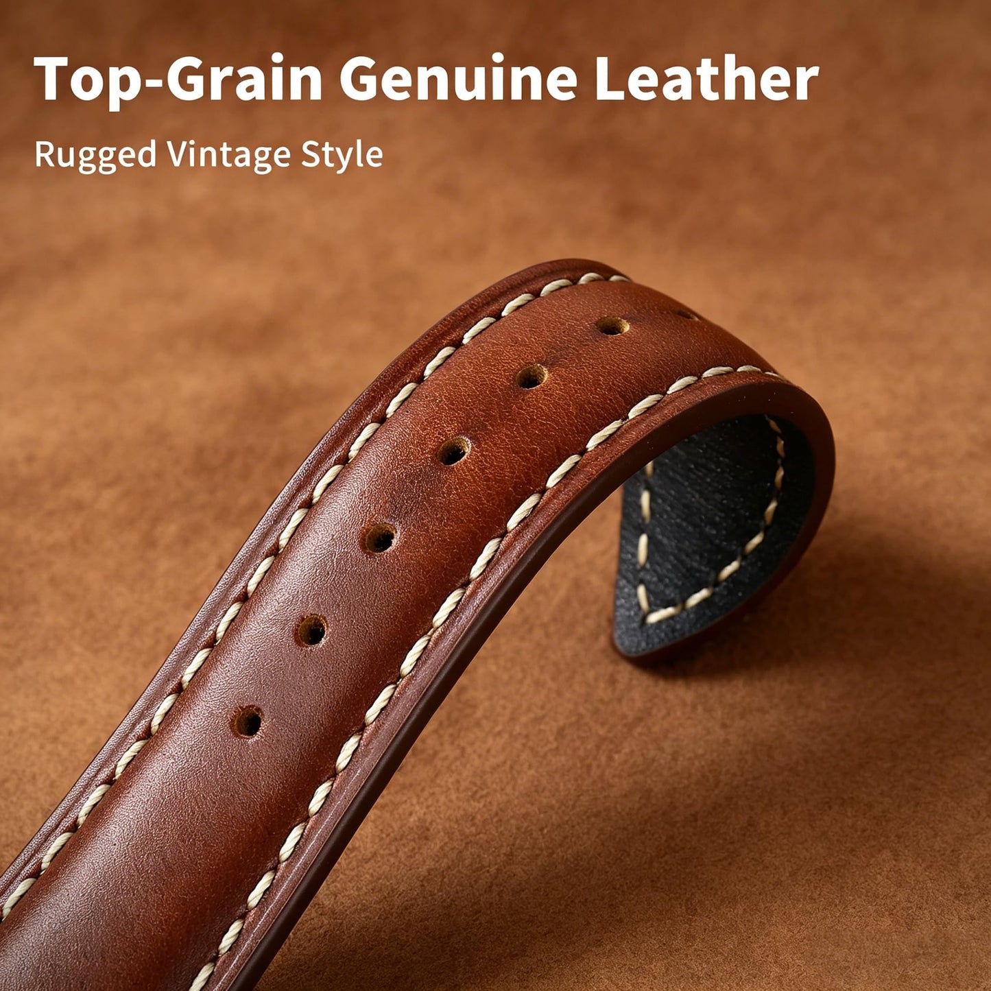Vintage Full-Grain Genuine Leather Band Compatible with Apple Watch 42/41/40/38mm, Men Women Classic Business Dressy iWatch Strap for Series 11 10 9 8 7 6 5 4 SE 3 2 1, Coffee