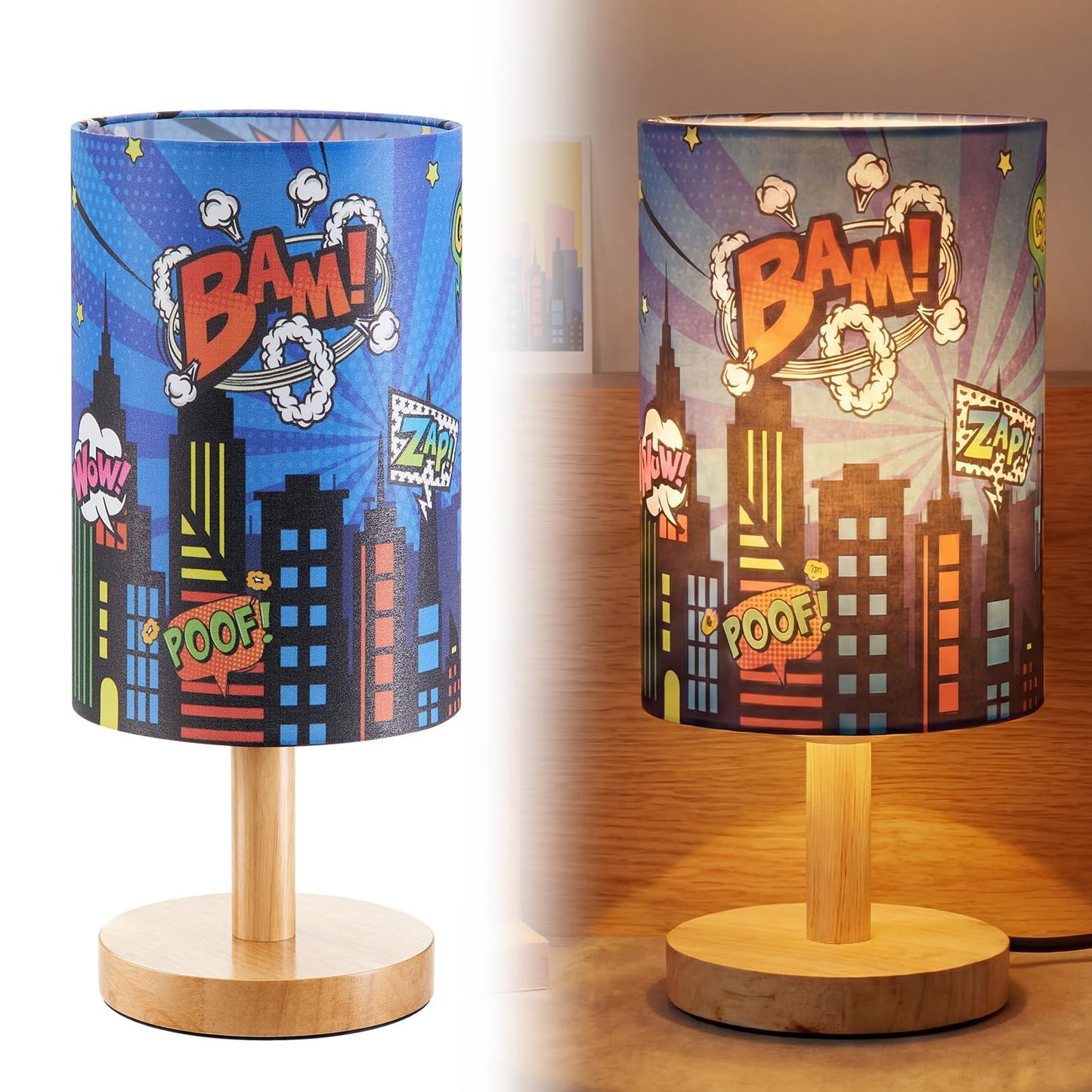 Tujoe Hero Lamp Bedside Desk for Bedroom Kids Lamp Fabric Nightstand Table Lamps Decor Bam Bang for Boys Girl Kids Reading Living Room Home Office Christmas Gift