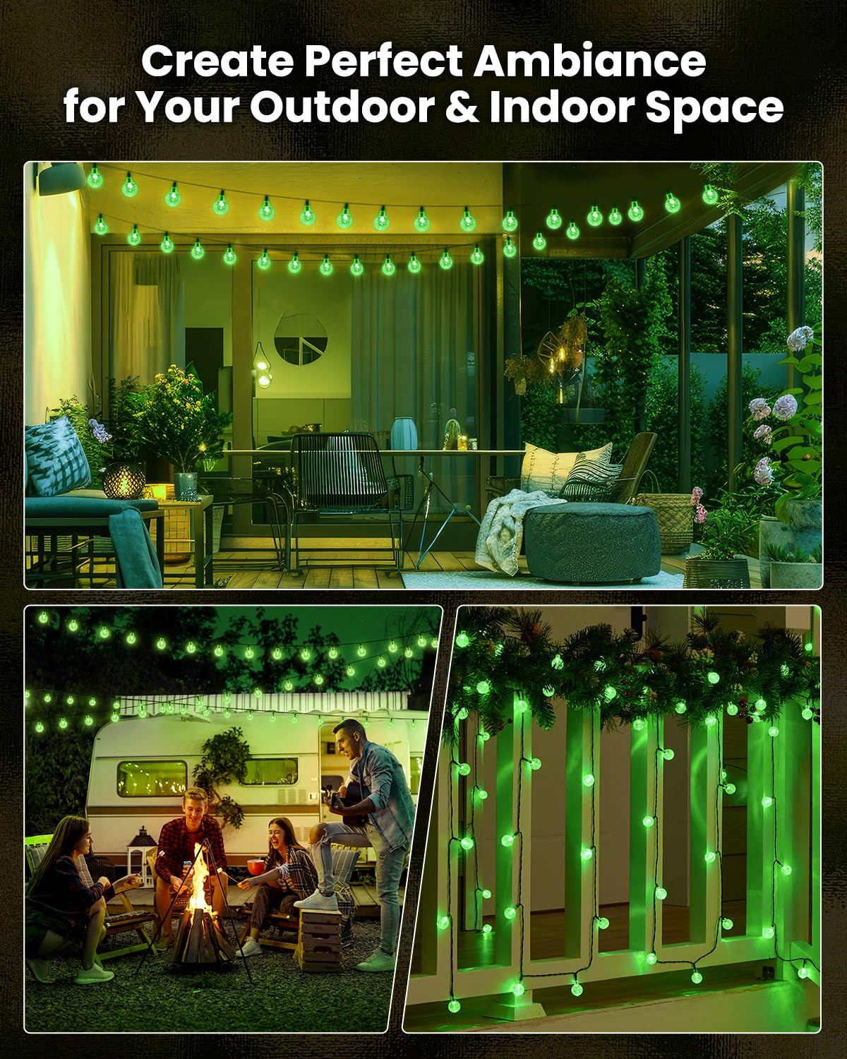 Brightown Solar String Lights Outdoor 60 Led 35.6 Feet Crystal Globe Lights with 8 Lighting Modes, Waterproof Solar Powered Patio Lights for Garden Yard Porch Wedding Party Decor (Green)