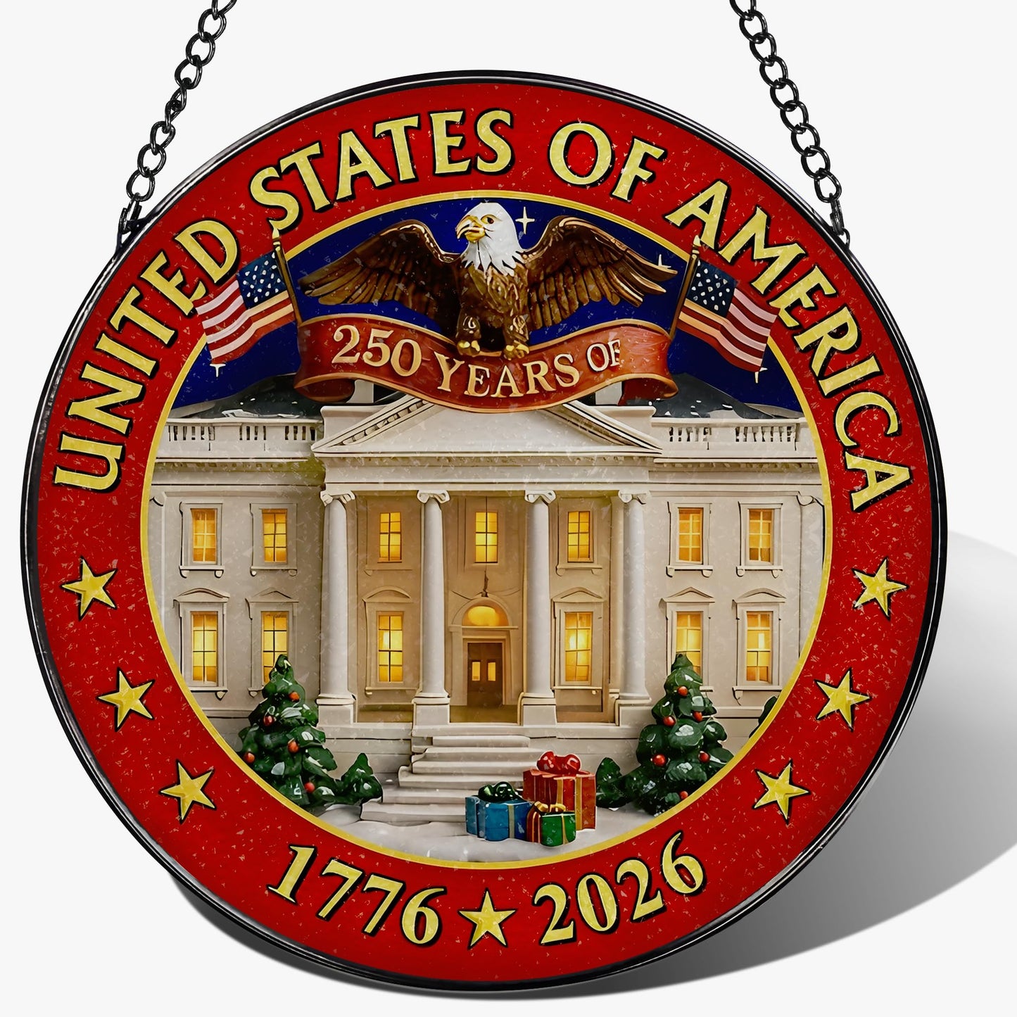 250 Years of America Stained Glass Suncatcher, Stained Glass Window Hanging & Decor, 1776-2026 US 250th Anniversary Ornament, Patriotic Ornament, American Independence Day Gift, July 4 Decor