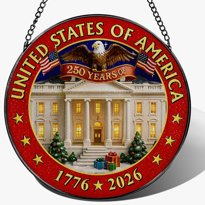 250 Years of America Stained Glass Suncatcher, Stained Glass Window Hanging & Decor, 1776-2026 US 250th Anniversary Ornament, Patriotic Ornament, American Independence Day Gift, July 4 Decor
