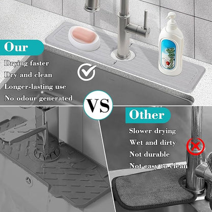 Stone Faucet Mat for Kitchen Sink, 15.7" Diatomite Drying Stone Kitchen Sink
