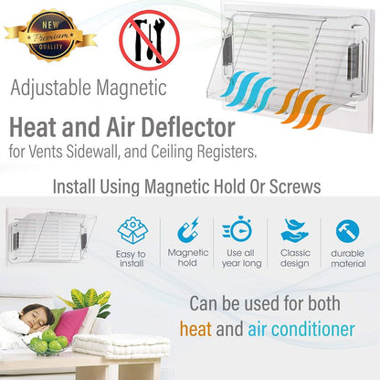 Home Intuition - Adjustable Magnetic Air Vent Deflector for Sidewall, AC, Ceiling and Vent Registers - Non-Melting, 10lb Pull Force - Fits 10-14 Inch (1 Pack)