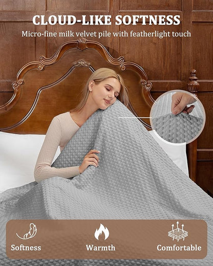 CAROMIO Heated Blanket Twin Size, Waffle Weave Electric Throw Blanket Fast Heating with LCD Controller, 10 Heat Levels & 1-12H Time Settings Auto Off, ETL Certified, Grey, 62" x 84"