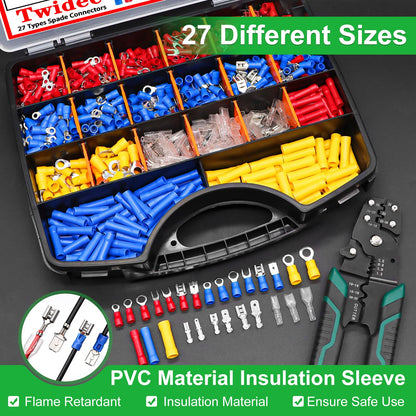 Twidec/1100pcs Wire Connectors Kit,Insulated Electrical Wire Terminals,Waterproof Crimp Connector kit Includes Spade Fork Ring Bullet Insulated Connectors Wire connectors and Wire Crimper Tool