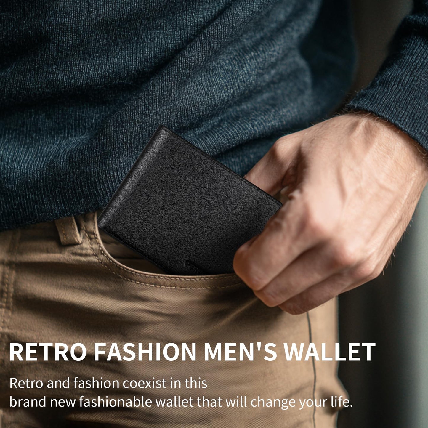 Leather Wallets for Men, Genuine Leather Mens Wallets Bifold Rfid Blocking with 2 ID Windows Bifold Top Flip, Extra Capacity Travel Wallet (Black)