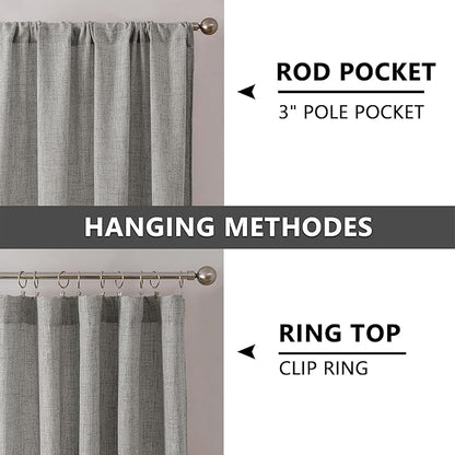 Tollpiz Linen Curtain Living Room Rod Pocket Semi Sheer Curtains Burlap Light Filtering Thick Linen Drape for Bedroom, 54 x 72 inches Long, Silver Grey, Set of 2 Panels