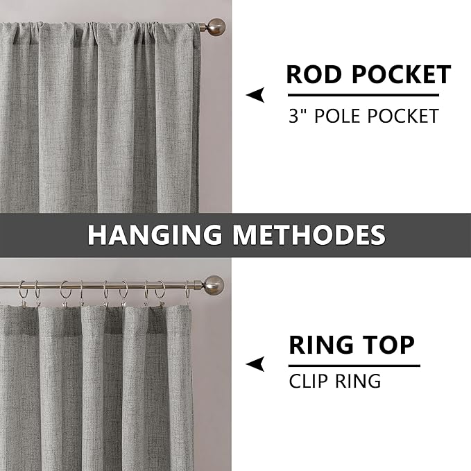 Tollpiz Linen Curtains Bedroom Rod Pocket Semi Sheer Curtain Burlap Light Filtering Thick Linen Drapes for Living Room, 54 x 84 inches Long, Silver Grey, Set of 2 Panels