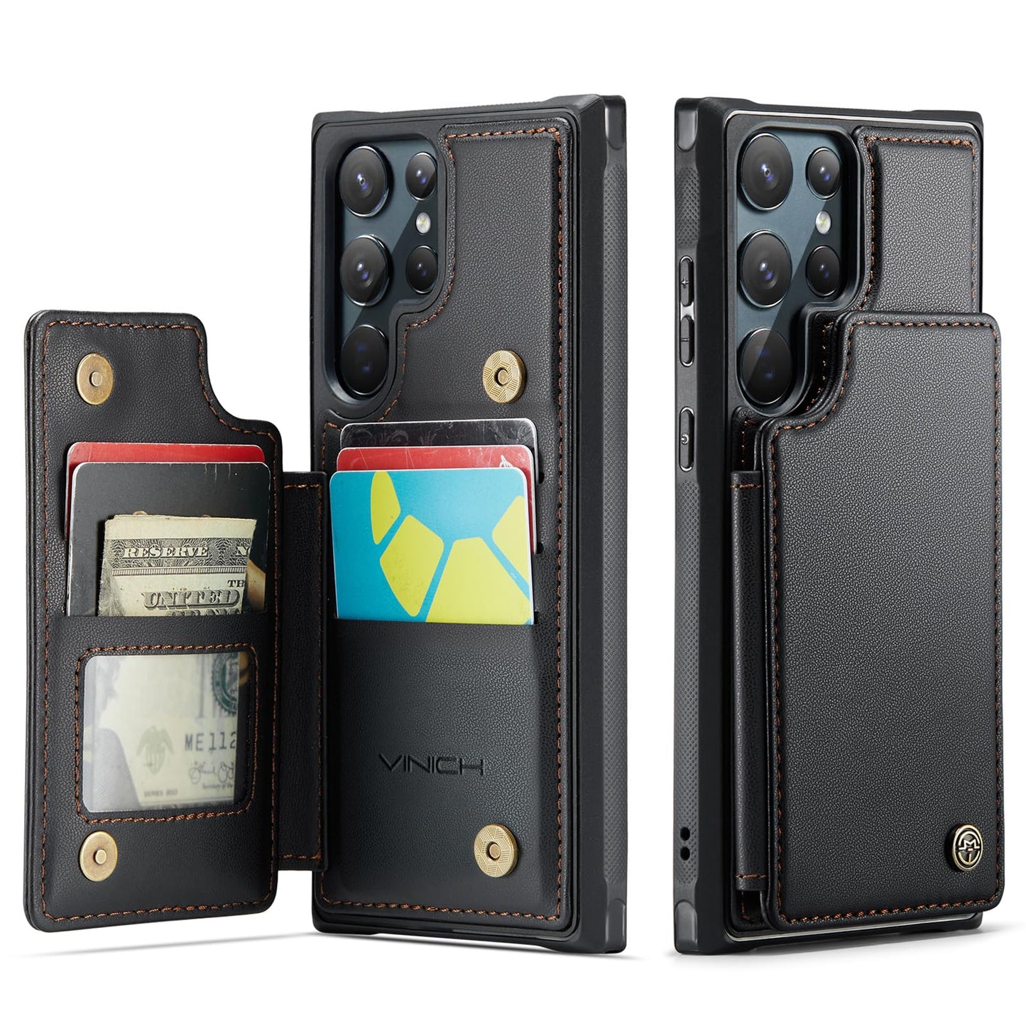 Vinich for Samsung Galaxy S22 Ultra Wallet Case with Card Holder, RFID Blocking Credit Slots Kickstand Shockproof Phone Cover Fit for Galaxy S22 Ultra 6.8" Black