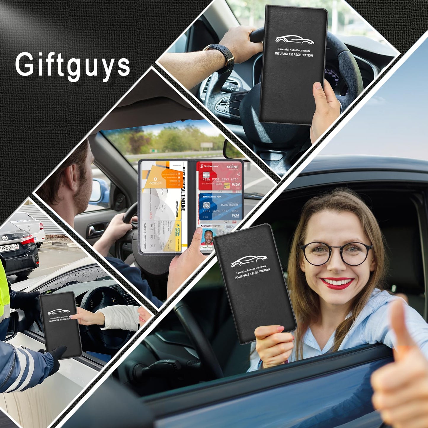 Giftguys Car Insurance and Registration Card Holder | for BMW Ford Tesla Cadillac All Cars | Store Cards, ID License & Essential Documents | Premium Leather with Magnetic Closure