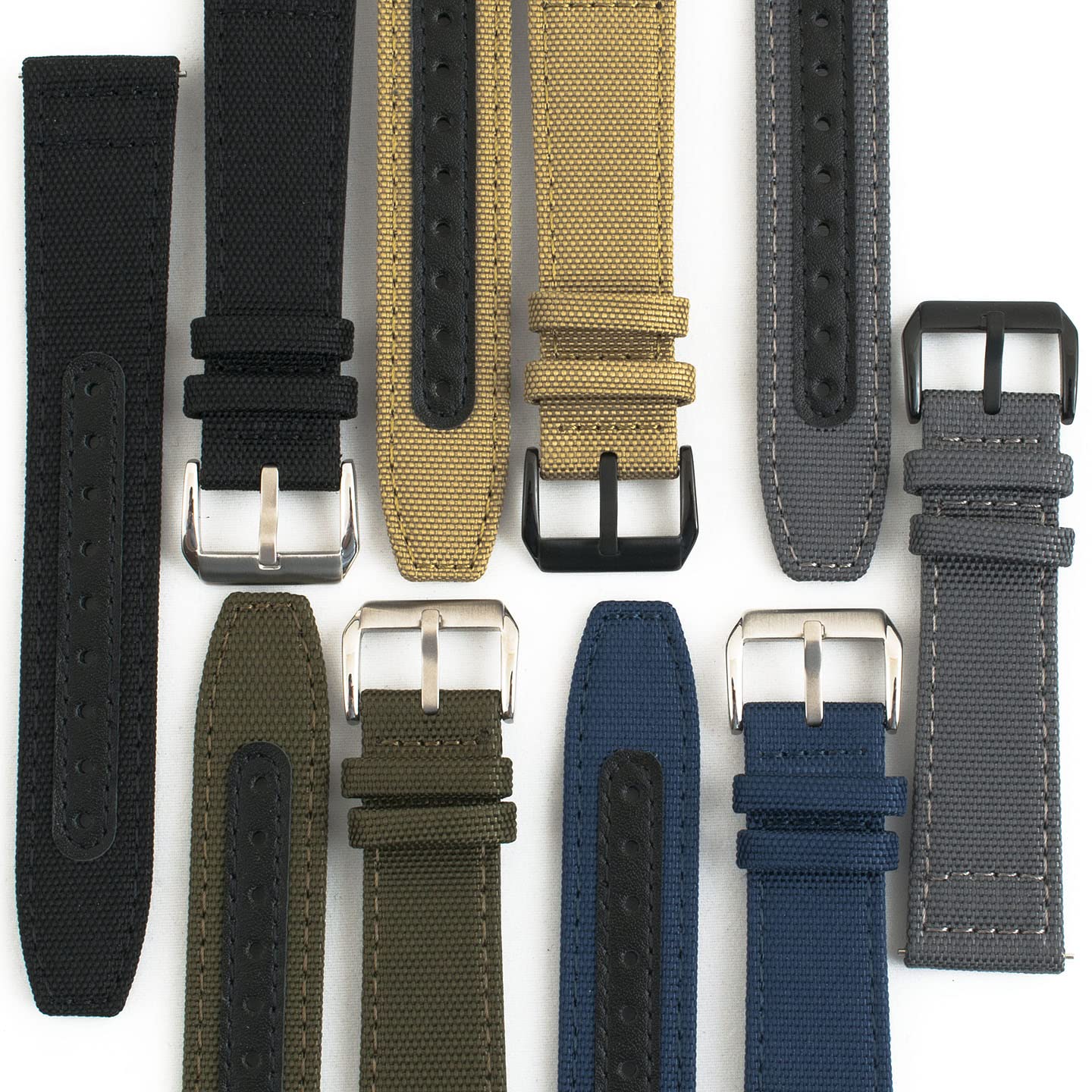 StrapHabit Quick Release Watch Band Replacement Sailcloth Watch Strap - 20mm 22mm Nylon & Leather Watch Strap (Black, 19mm)