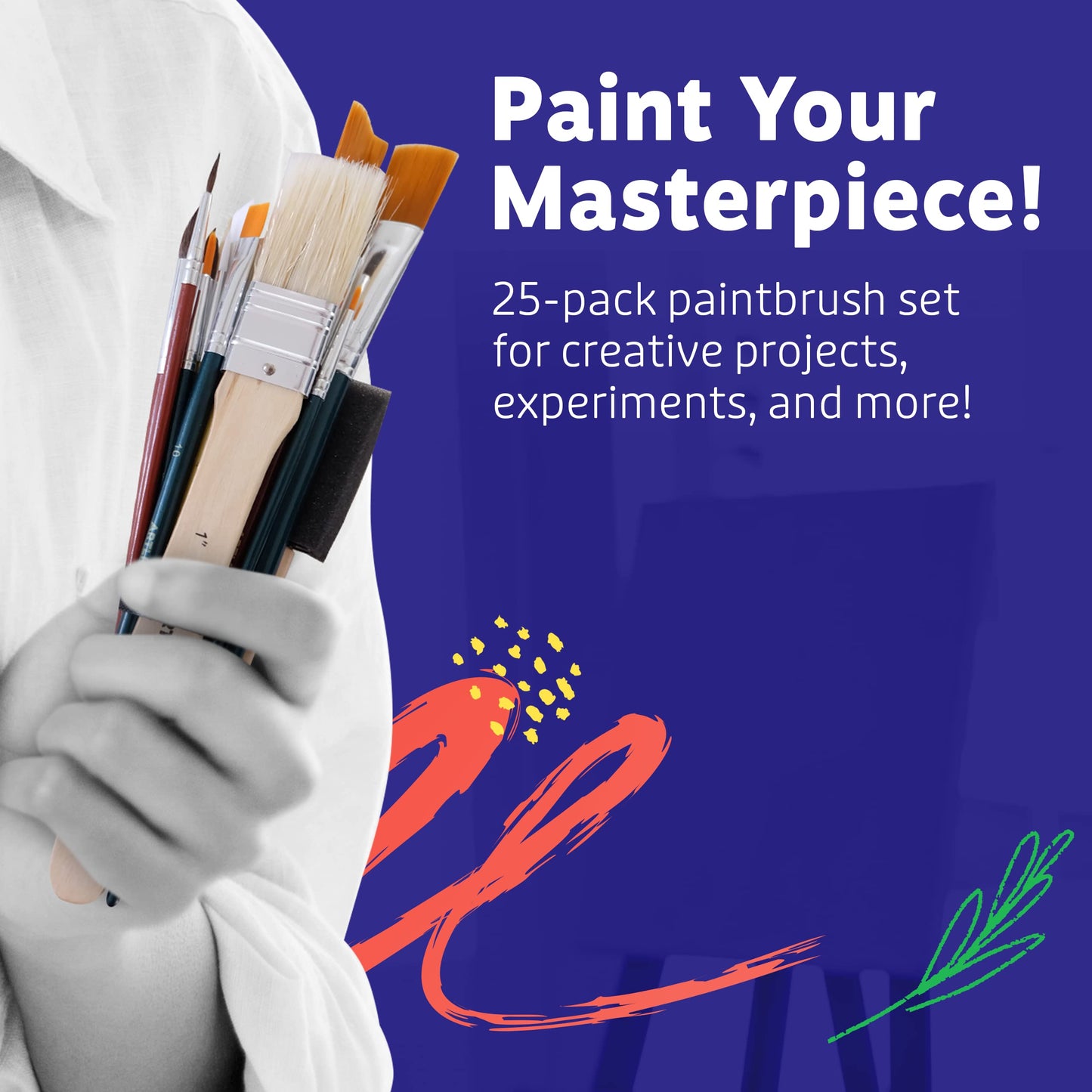 Artlicious Foam Brushes Wood Handle Paint Brush Set - Use with Craft, Watercolor, Oil, Gouache Paints, Face Art, Washable Paints, Miniature Detailing and Rock Painting