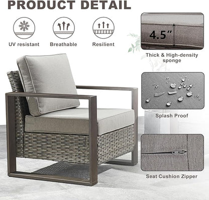 Rilyson Wicker Outdoor Patio Chairs Set of 2, Rattan Patio Furniture Chairs with Sturdy Frame,All-Weather PE Wicker,Wide Armrest,Deep Seating and Thick Cushions for Deck Porch Garden(Mixed Grey/Grey)