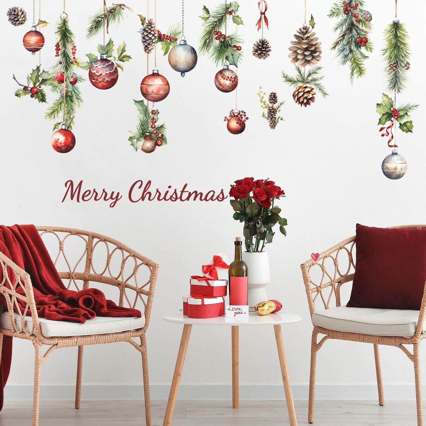 Christmas Wall Decals for Bedroom,Hanging Pine Cone Christmas Wall Stickers for Living Room Window Decor,Removable Art Mural for Kids Baby Gift Nursery Door Decor Supplies