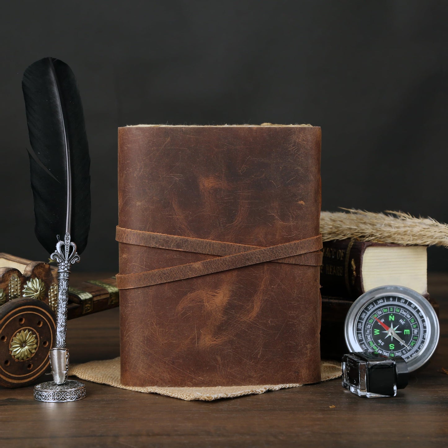 Leather Journal with Deckle Edge Paper 8x6 inch and Vintage Key | Handmade Writing Notebook Diary | Bound Daily Notepad for Men & Women Medium, Sketch/Writing pad for Artists