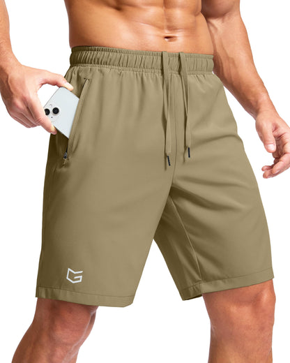 G Gradual Men's Athletic Running Shorts with Zipper Pockets Quick Dry 7"/ 5"/ 9" Workout Gym Shorts for Basketball Hiking(Dusty Khaki,9M)