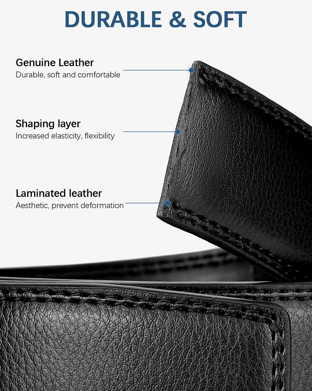 BOSTANTEN Mens Belt Leather 2 Pack Ratchet Belt For Men Dress and Casual with Adjustable Buckle, Trim to Fit