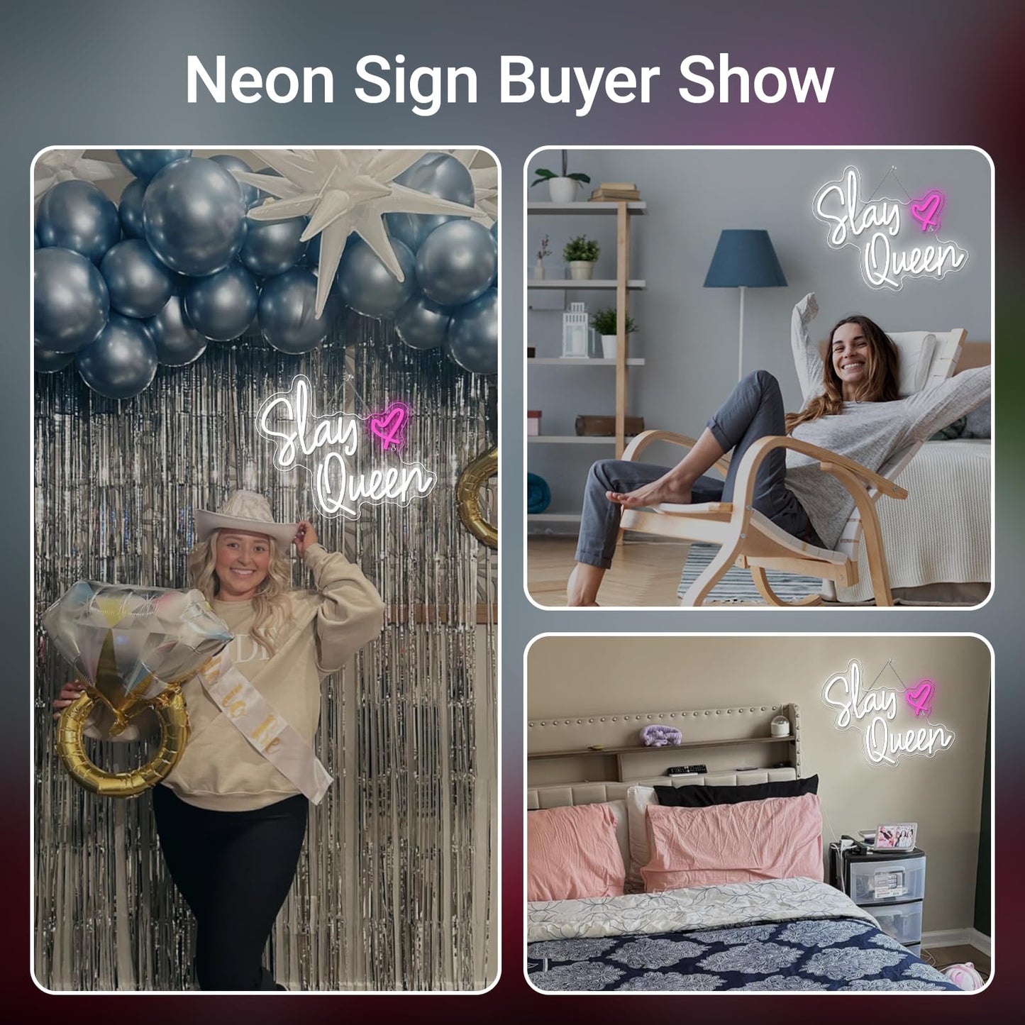 FAXFSIGN Slay Queen Neon Sign White Pink LED Neon Light Up Signs for Wall Decor Usb Neon Light for Bedroom Preppy Girl Aesthetic Room Dorm Decor Y2k Party Gifts