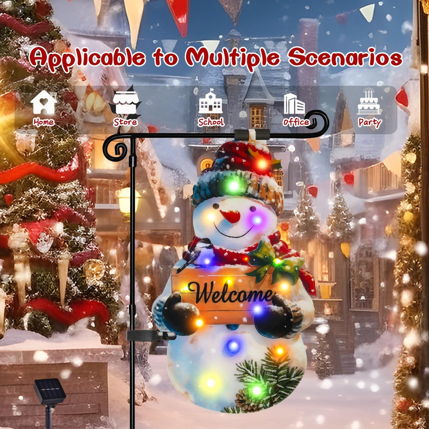 Lighted Christmas Garden Flag 22×13, 8 Modes Double Sided Solar Christmas Decorations Outdoor LED Navidad Flag, Yard Decorations for Xmas Patio Lawn Porch