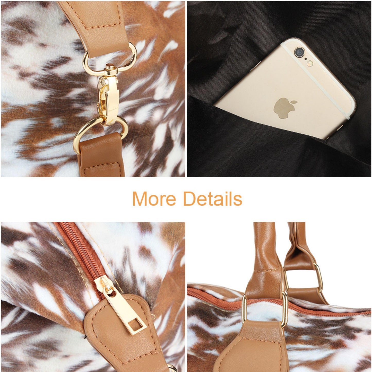 Brindle Cow Print Weekender Bag Duffle Bag For Women Large Travel Tote Bag Overnight Weekend Bags With Shoulder Strap