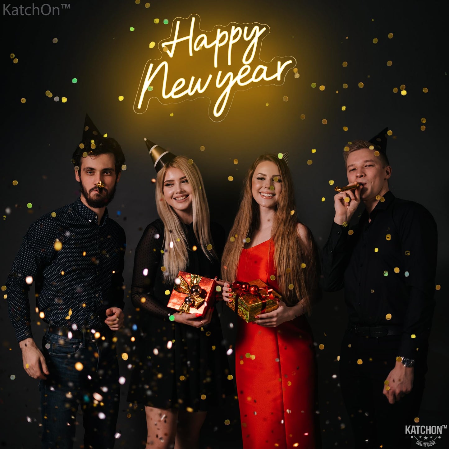KatchOn, Happy New Year Neon Sign - 16x11 Inch | Happy New Year Led Neon Sign for New Years Decorations 2026 | NYE Lighted Sign, New Years Eve Party Supplies 2026 | New Year Light Up Sign