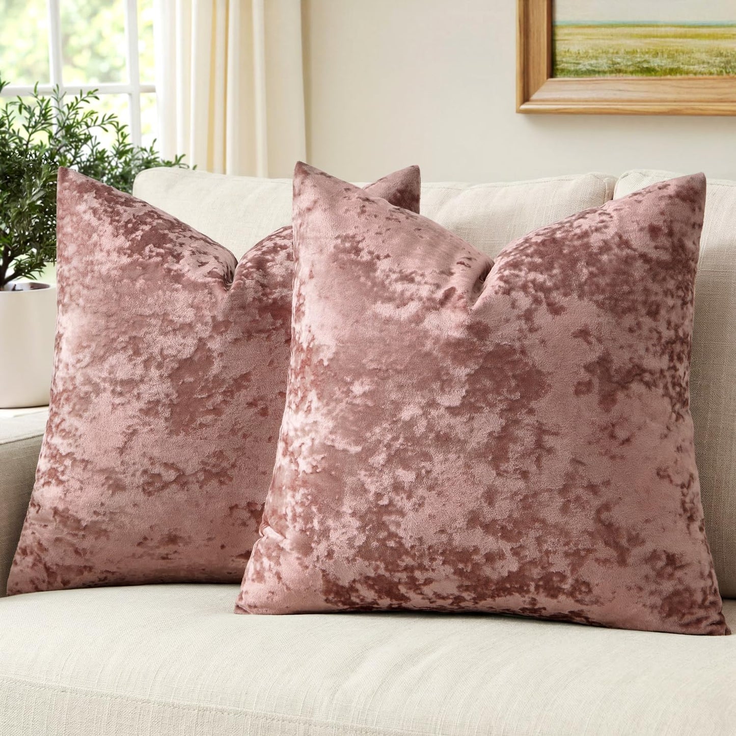 MIULEE Velvet Throw Pillow Covers Set of 2, Soft Neutral Decorative Valentine Spring Pillow Cases with Luxurious Textured Cushion Covers for Home Decor Couch Sofa Bed,Dusty Rose Pink 18x18 inch