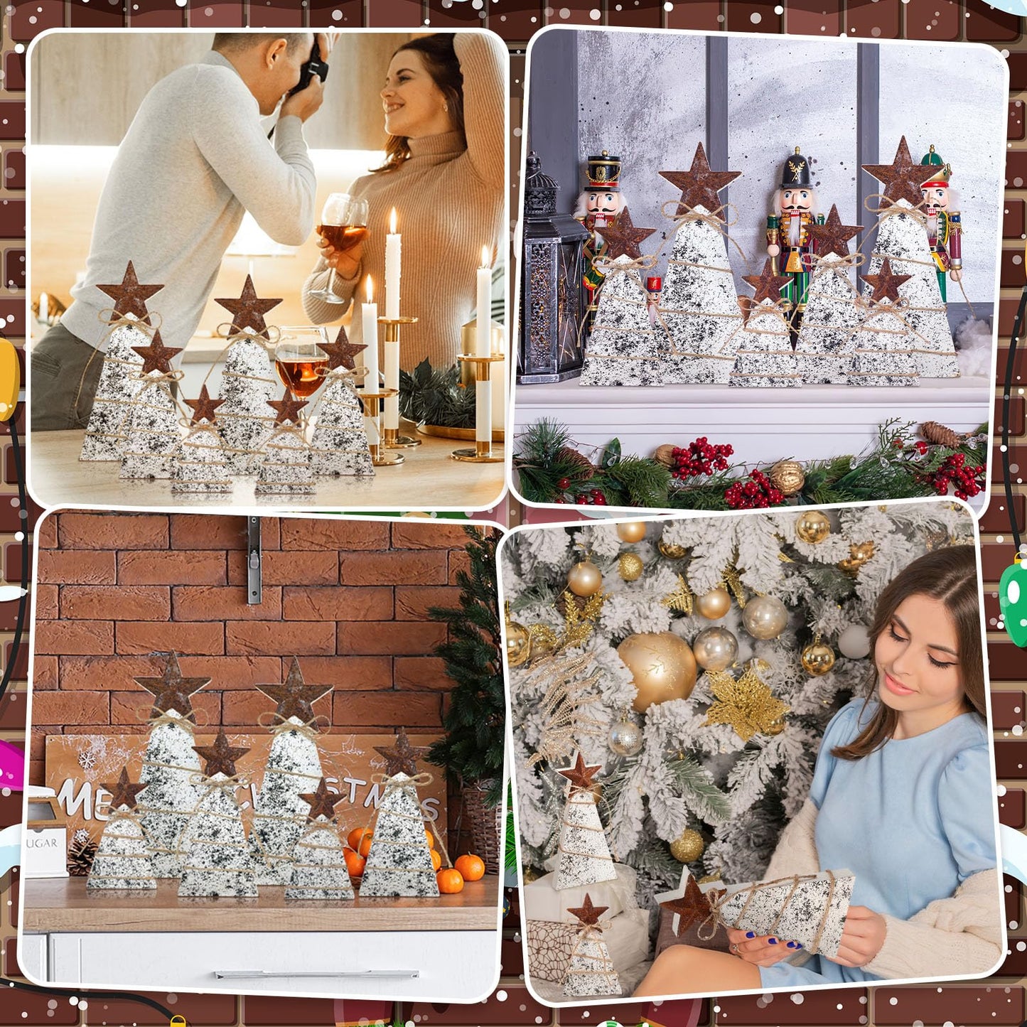 Bucherry 6 Pcs Wooden Christmas Tree Tabletop Decoration Christmas Trees Table Centerpieces Rustic Tiered Tray Decor with Iron Star Hemp Rope for Table Home Decor Xmas Holiday Sign
