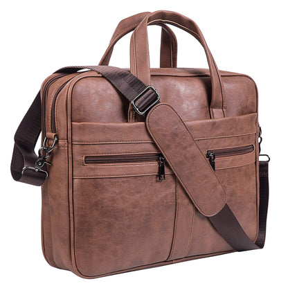 seyfocnia Men's Leather Messenger Bag, 17.3 Inches Laptop Briefcase Business Satchel Computer Handbag Shoulder Bag for Men-Brown