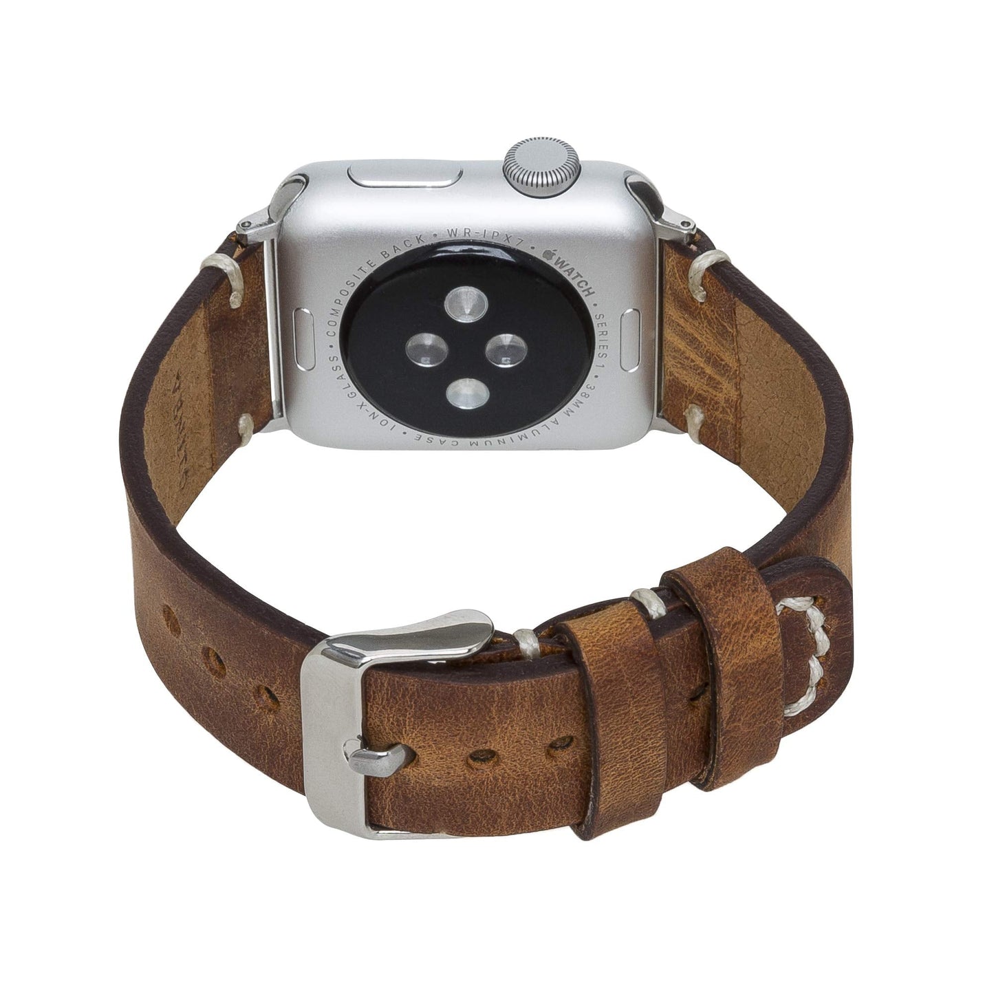 Venito Sarno for Apple Watch Band 41mm 40mm 38mm Handmade Premium Leather Watch Band Compatible with iWatch Series 10 9 8 7 6 5 4 3 2 1 SE (Antique Brown w/Silver Stainless Steel Hardware)