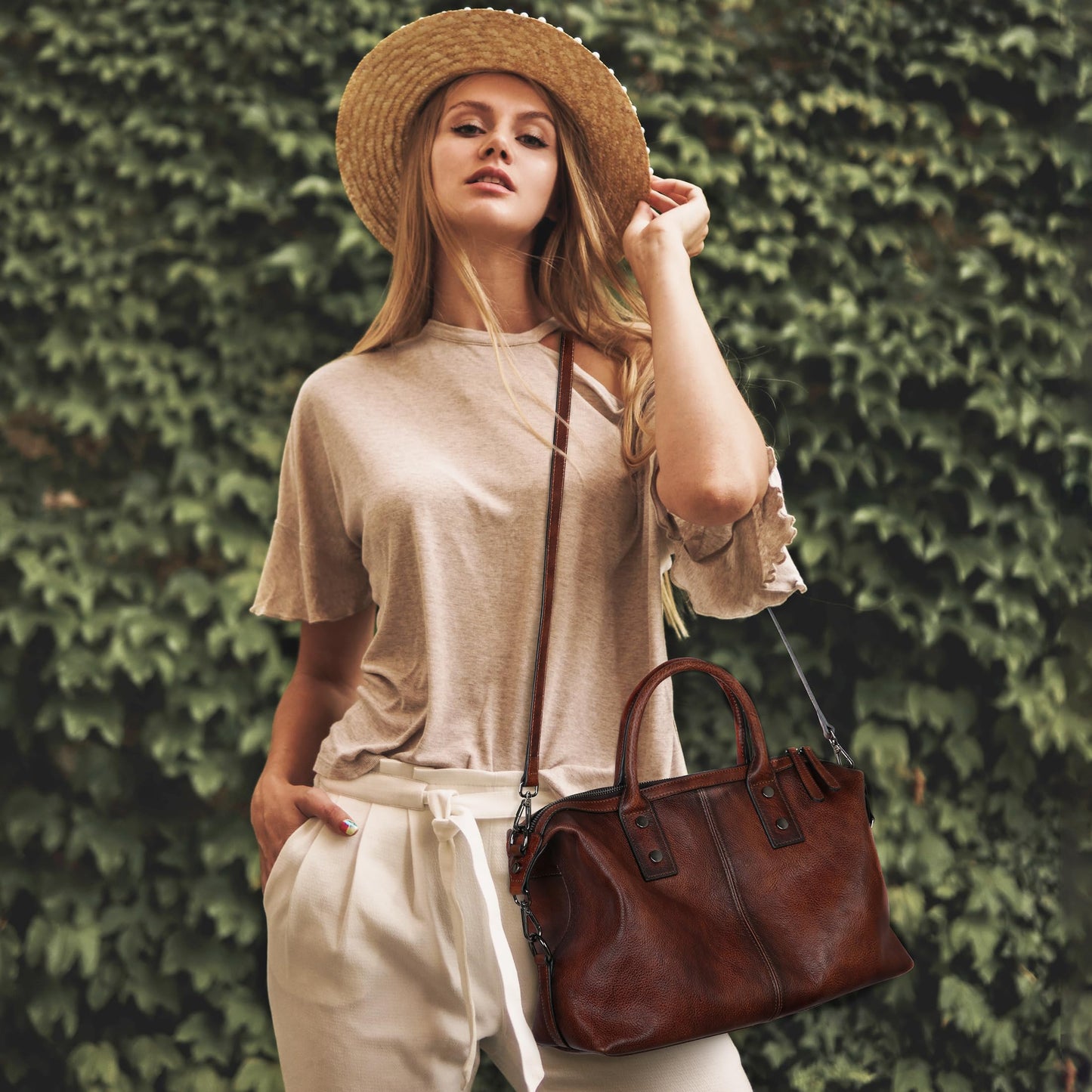 Iswee Satchel Bags Retro Leather Purses for Women Handbags Shoulder Bags Luxury Tote Hobo Cross Body Work Doctor Bag Pocketbooks (Green)