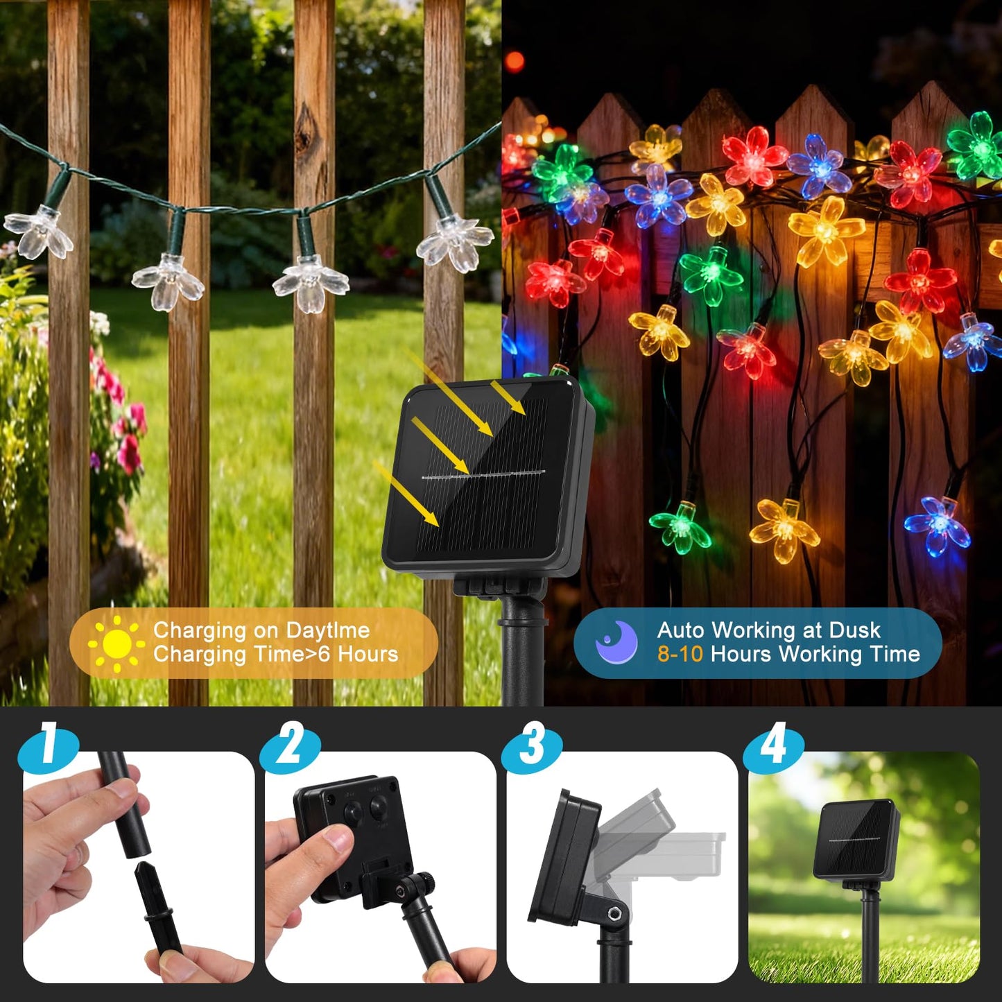 Vruxuri 2 Pack Total 52FT 120 LED Solar String Lights Outdoor Waterproof Flower Fairy Lights for Garden Fence Patio Yard Christmas Tree Lawn Wedding Party Decor, Pink