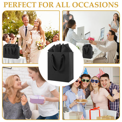 Epoesch Black Small Gift Bags with Handles and Tissue Paper, 8x5x10 Inch 4 Pack Paper Bags for Men, Women, Birthdays Party, Baby Showers, Weddings, Father's Day, Anniversaries, Holidays (Black small - 4Pcs)