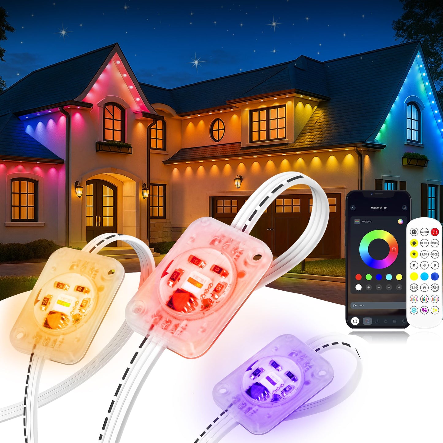 BSGlobal 100FT Permanent Outdoor Lights, 60 LED Smart RGB&IC Outdoor Eave Lights with App/Remote Control, 209 Scene Modes, IP67 Waterproof Outside Light for House Party Christmas