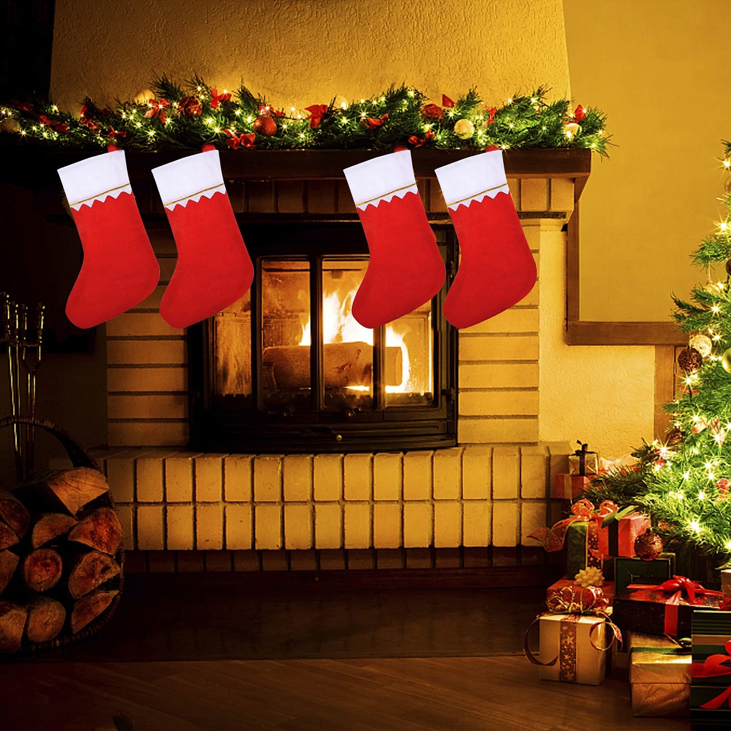 24 Pack Christmas Stockings Bulk 15 Inches Red Felt Xmas Stockings Holiday Big Santa Stockings for Fireplace Hanging Christmas Decorations