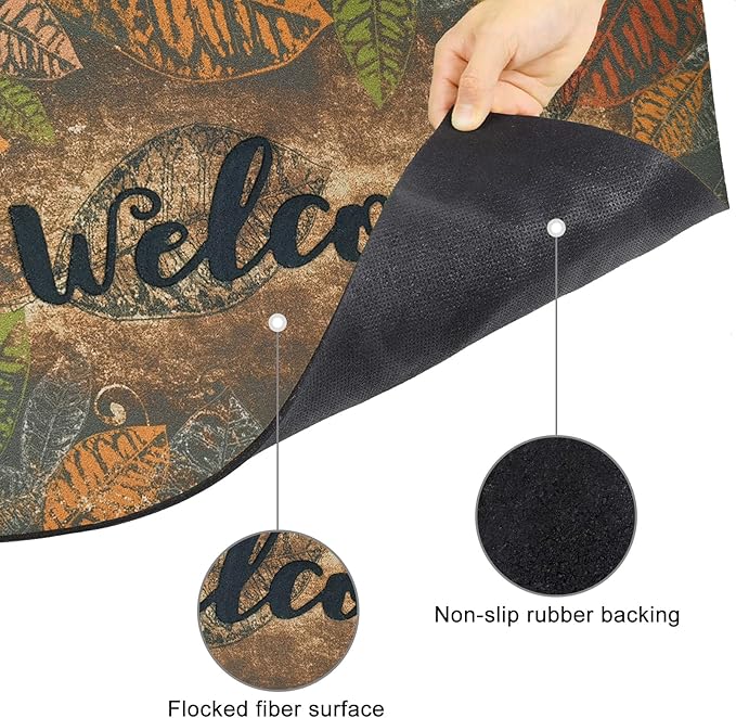 CHICHIC Door Mat Welcome Mat 17x 30 Inch Front Door Mat Outdoors for Home Entrance Outdoors Mat for Outside Entry Way Doormat Entry Rugs, Heavy Duty Non Slip Rubber Back Low Profile, Retro Leaves