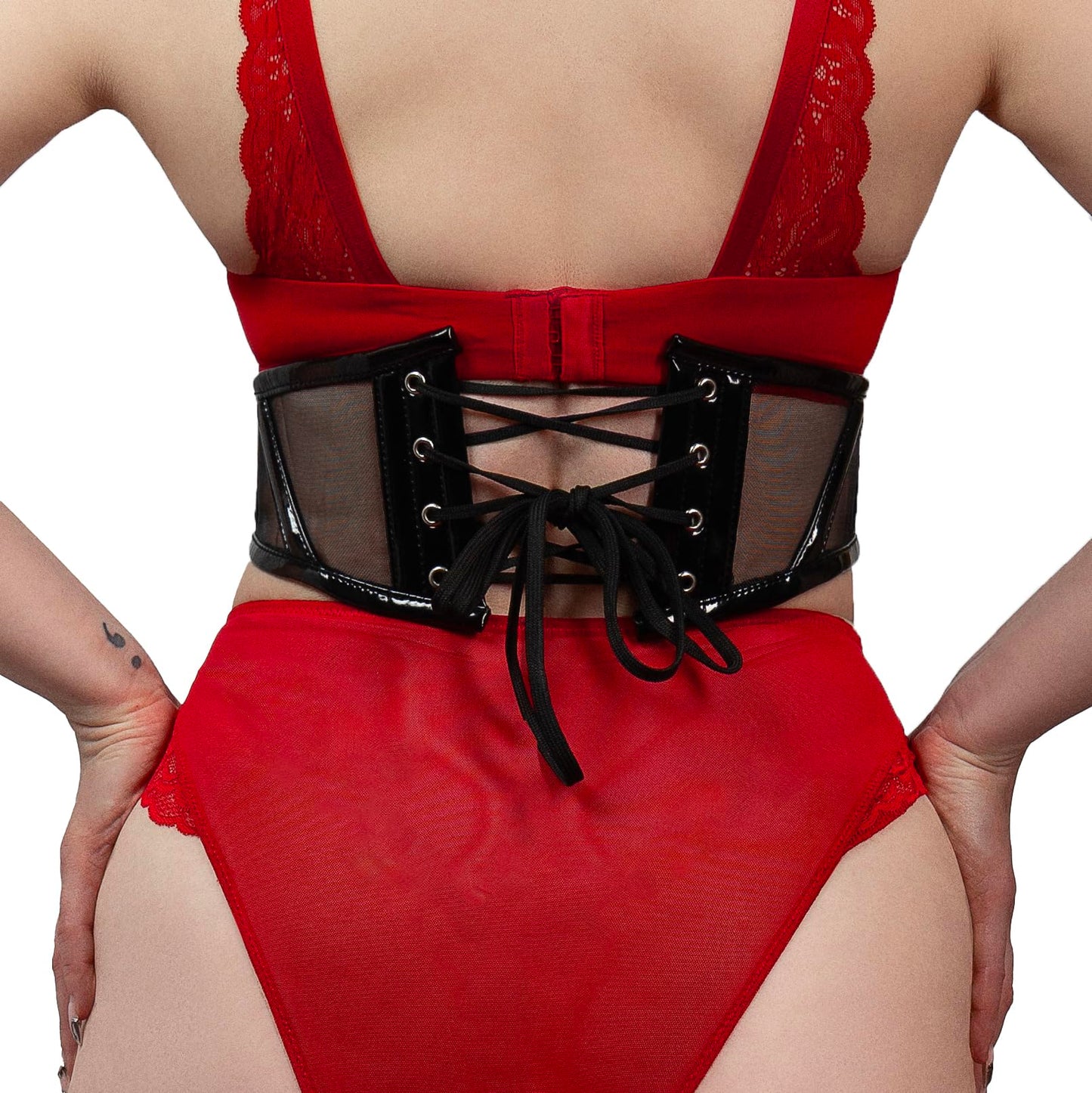 PVC Mesh Corset Belt for Women Steel Boned Waist Cincher Underbust Gothic Burlesque Shaping Belt (US, Alpha, X-Large, Regular, Regular, Black)