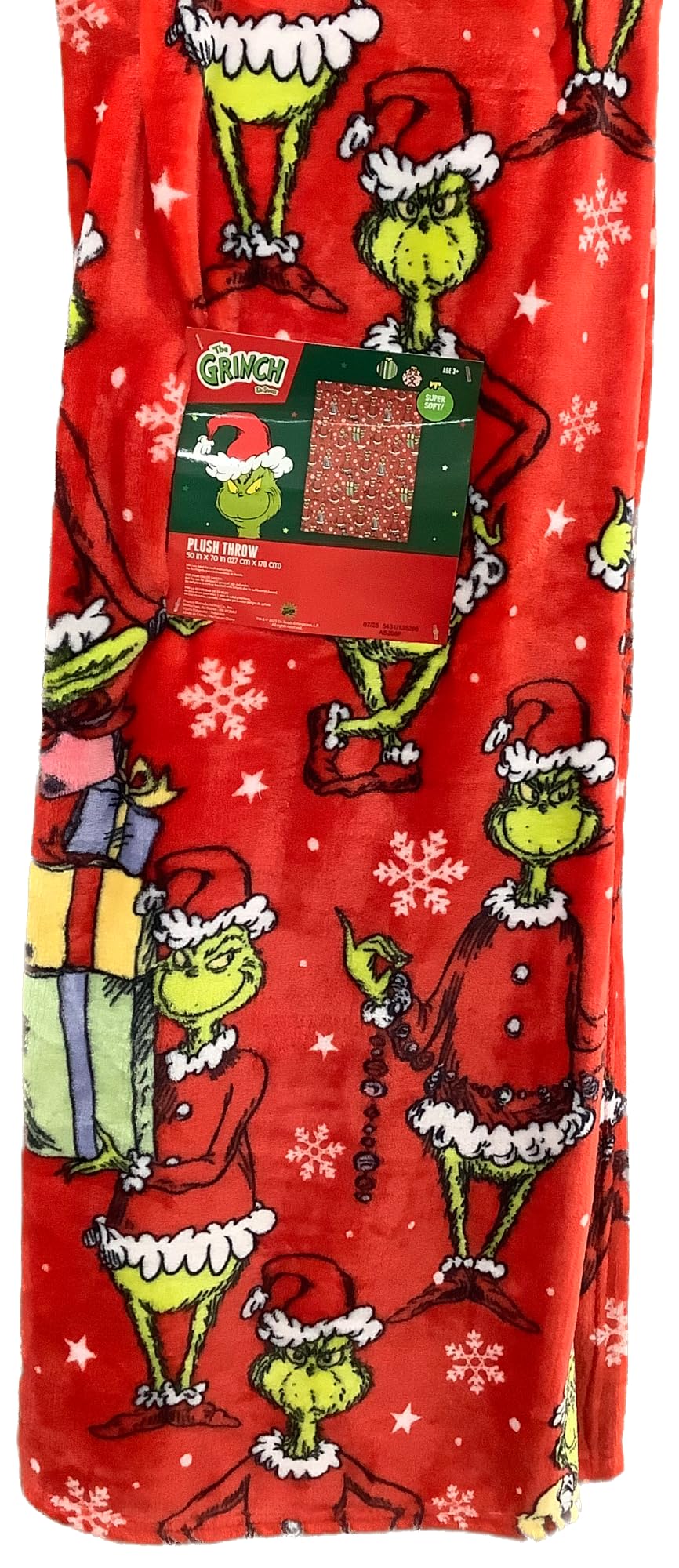 Franco Manufacturing Co. Inc. Grinch Christmas Plush Throw Blanket, Red - Grinch with Stacked Presents, 50" x 70"