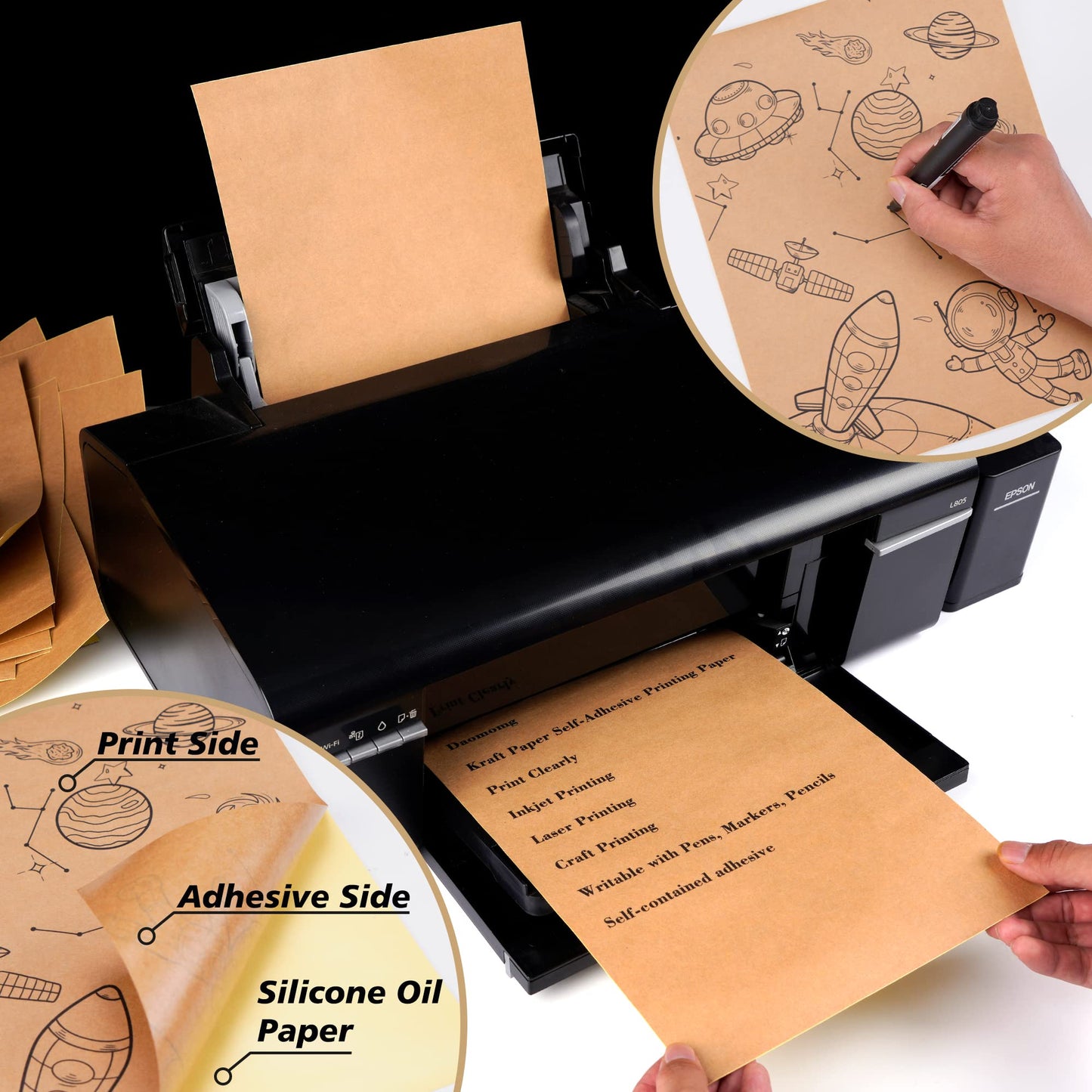 100 Sheets Kraft Sticker Paper Labels,Full Sheet Printable Sticker Letter Paper Label 8.5" x 11" Self-Adhesive DIY Craft Project Labels for Laser & Inkjet Printer