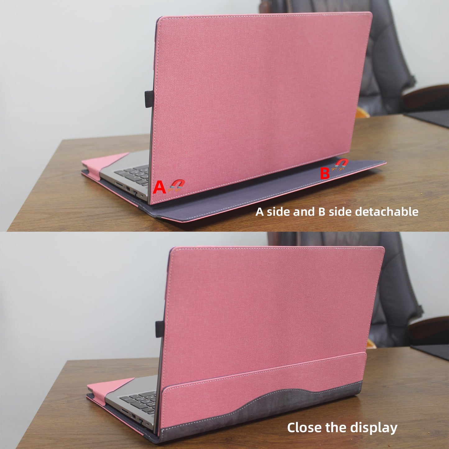 Laptop Case for Dell 16 Plus DB16250 DB16255|16 Plus 2-in-1 DB06250 [Not Other Models] All Inclusive Drop Case 16" PU Leather Protective Laptop Bag Detachable Shell (Pink)