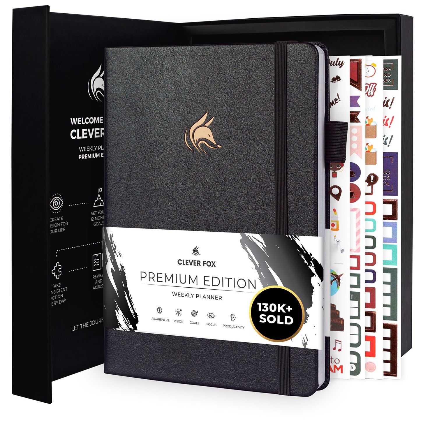 Clever Fox Planner Premium Edition – Undated Luxurious Weekly & Monthly Planner to Increase Productivity and Hit Your Goals – Organizer – Start Anytime, A5, Lasts 1 Year, Silver Black (Weekly)