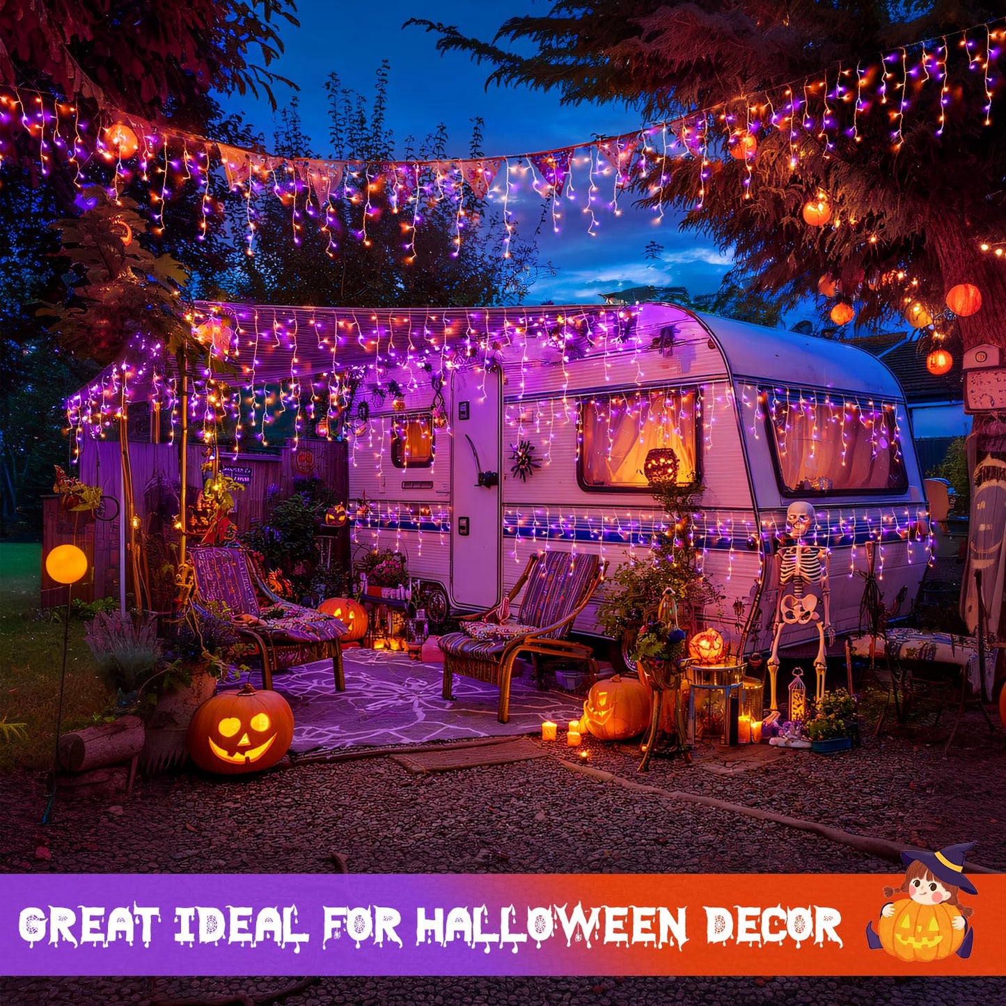 JMEXSUSS 400 LED Orange and Purple Christmas Lights Outdoor, 38.8 FT Orange and Purple Icicle Light Outdoor Waterproof, 8 Modes Halloween Lights Plug in for House Christmas Party Decorations