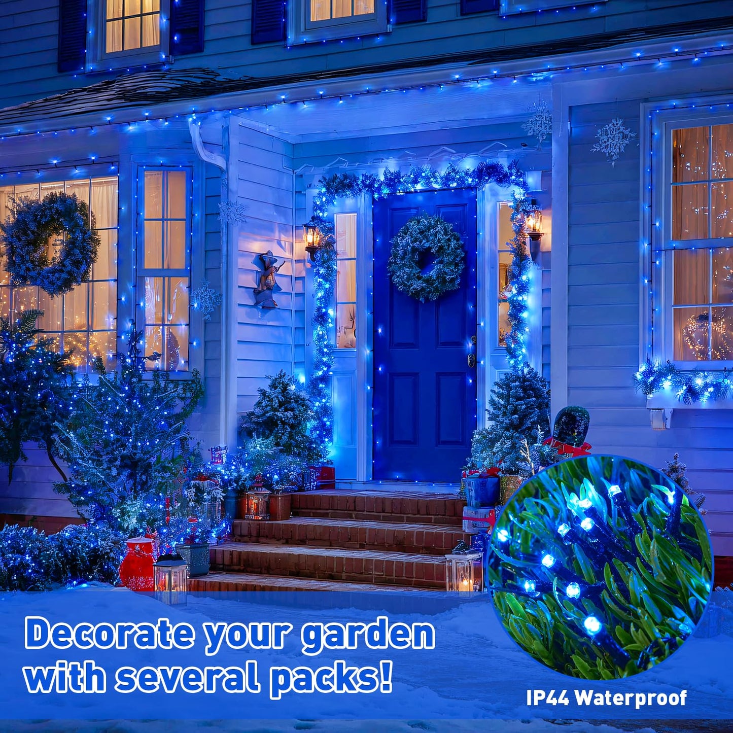 JMEXSUSS 2 Pack 100 LED Blue Christmas Lights Battery Operated, Each 33 FT Blue String Lights Indoor Outdoor Waterproof，Christmas Tree Lights with Remote for Garden Porch Yard Decor