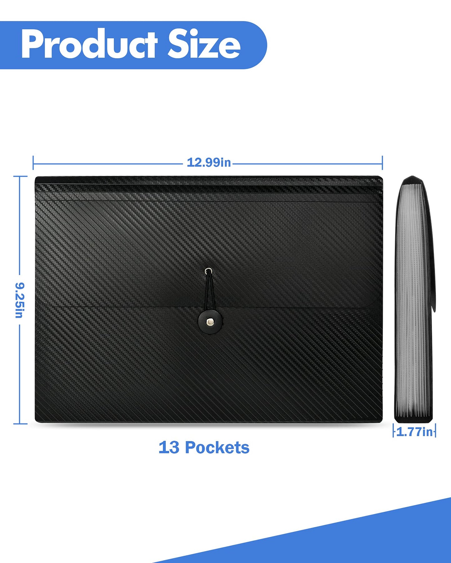 Expanding File Folder with Tabs, 13 Pockets File Organizer Accordion File Holder ，with Elastic Buckles Closure, A4 Paper Document Organizer for Home School Office