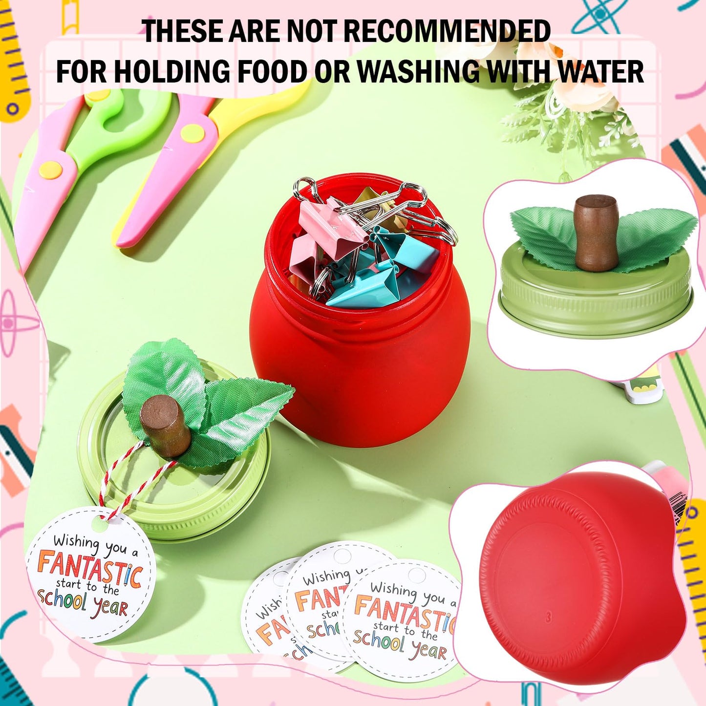Mimorou 6 Pcs 8 oz Christmas Apple Gifts for Teacher Apple Containers Gift Candy Boxes Mason Glass Jar with Lid for Teacher School Classroom Table Wedding Party Decoration
