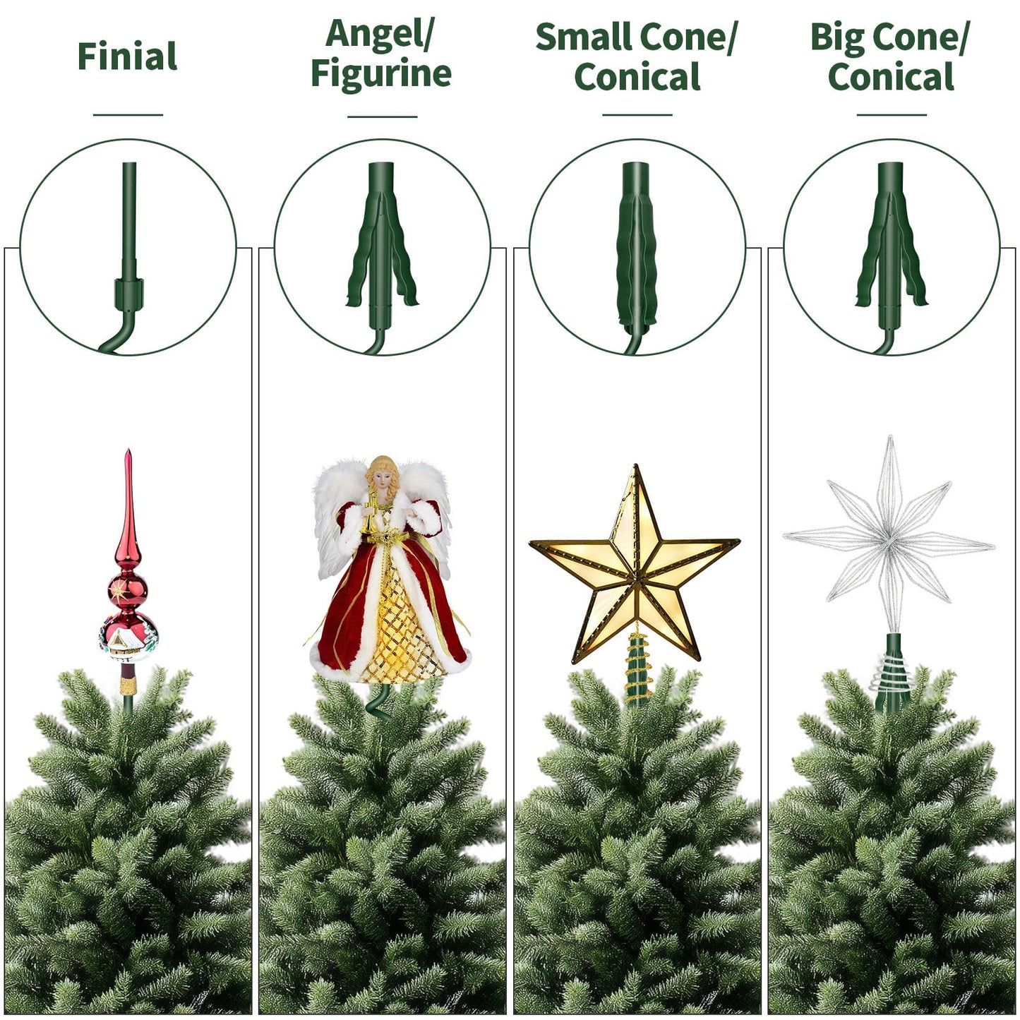 Christmas Tree Topper Holder -Universal Twist On Tree Topper Stabilizer Xmas Tree Topper Support Adjustable Secure Attachment for Star Angel Snowflake Ornaments Fit Most Christmas Trees & Topper Bases