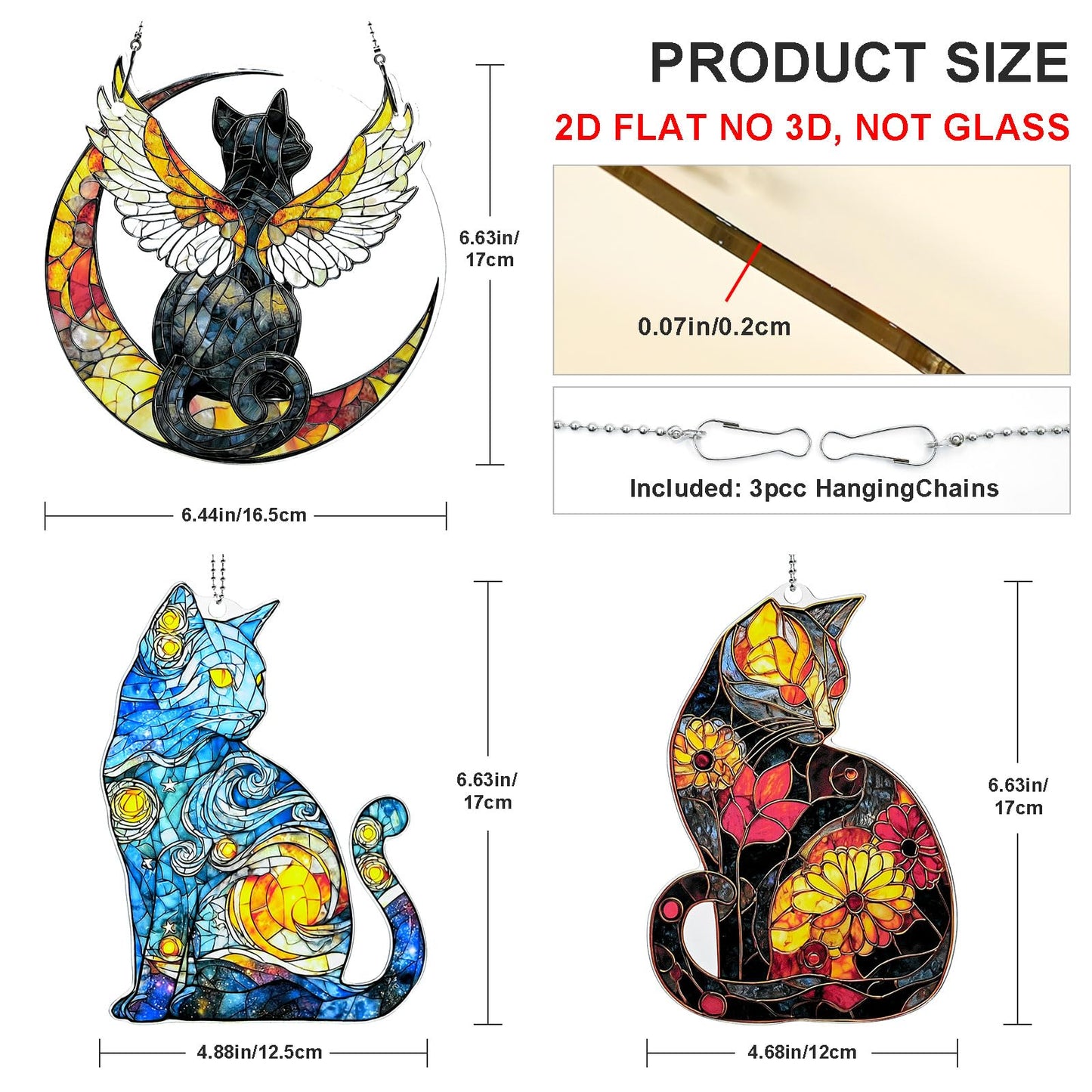 Cat Ornament Acrylic Suncatcher Window Hanging Wall Decor for Indoor Outdoor Doors Home